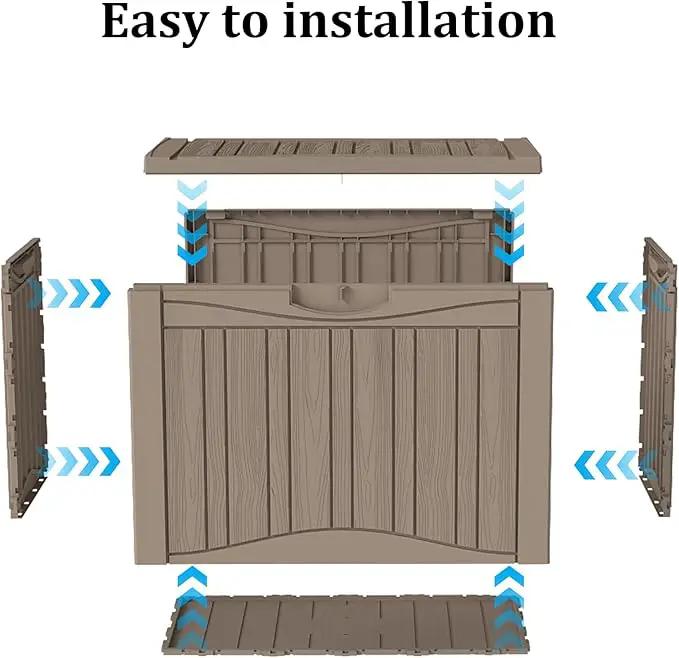 50 Gallon Lockable Resin Deck Box, Waterproof & UV-Resistant Outdoor Storage Box for Outdoor Cushion Storage, Garden Tools & Pool Accessories Storage, Gray by GreenHaven Gardens
