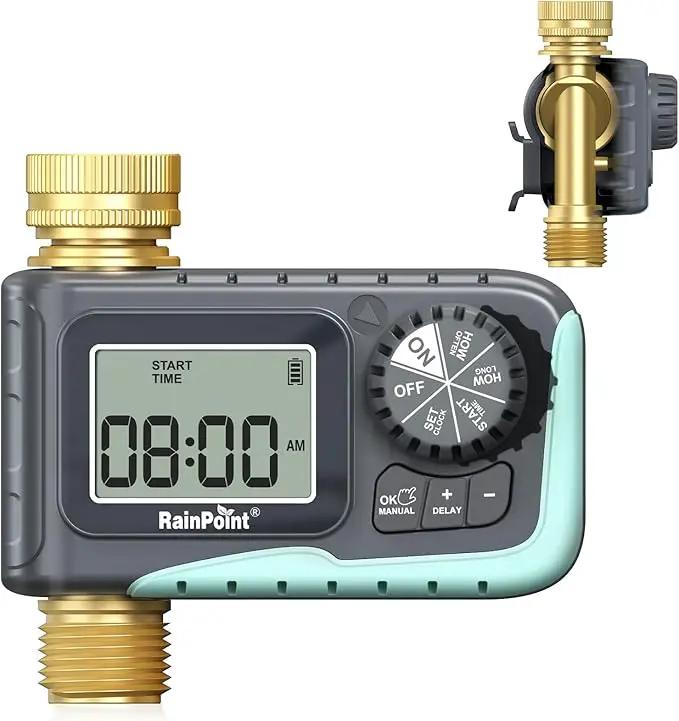 RAINPOINT Sprinkler Timer, 100% Metal Water Pipe Water Timer for Garden Hose, Programmable Hose Controller with Manual Watering/Rain Delay, Automatic Drip Irrigation System for Lawn, 1 Outlet by GreenHaven Gardens
