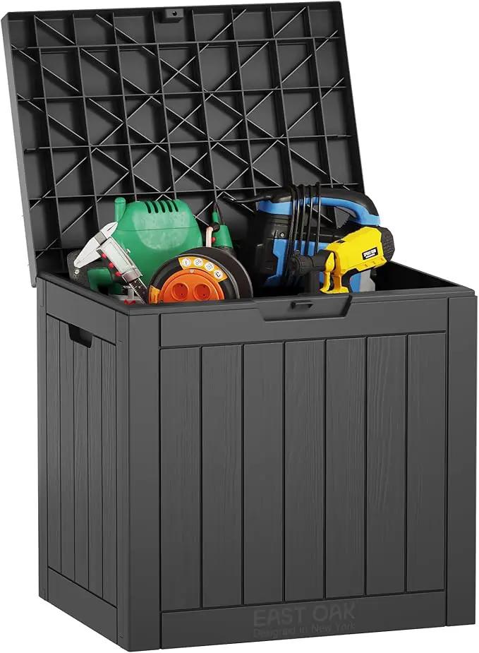 EAST OAK Outdoor Storage Box, 31 Gallon Deck Box, Waterproof Resin Storage Bin for Patio Cushions, Gardening Tools, Accessories, Lockable, UV Resistant, Black by GreenHaven Gardens