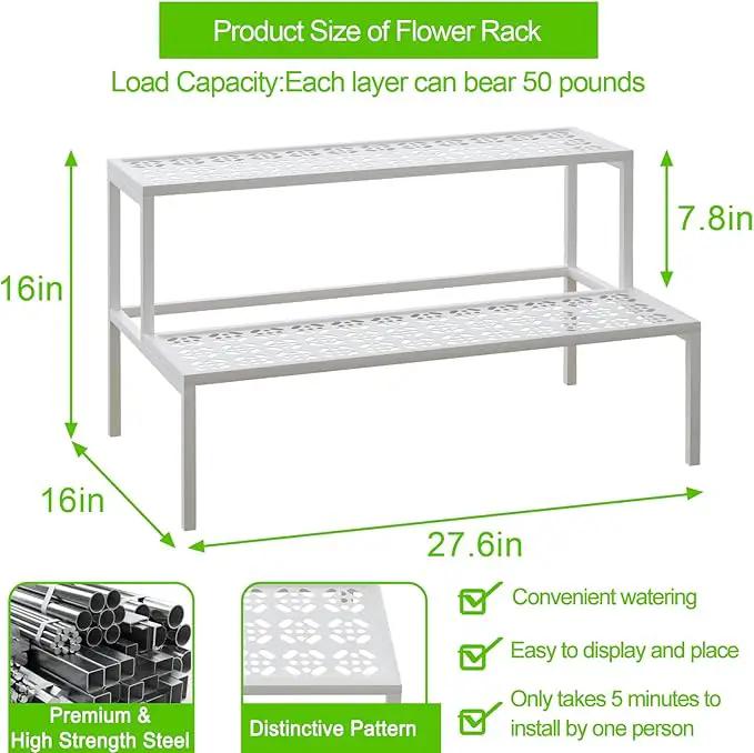 aboxoo Metal Plant Stand Metal 2 Tier Potted Multiple Flower Pot Holder Plant Shelf Indoor Plants Multiple,Outdoor Heavy Duty Planter Display Shelving Unit for Patio Garden Corner Balcony,Living Room(White) by GreenHaven Gardens