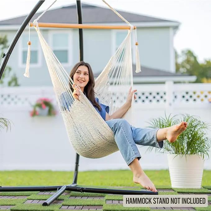 JoyView Hammock Chair with Spreader Bar Caribbean Hammock Swing Chair 300 LBS Weight Capacity XL Rope Hanging Chair for Outdoor Indoor Garden Yard - Yellow by GreenHaven Gardens