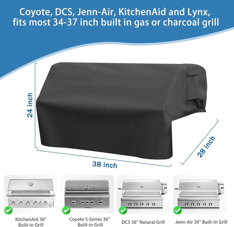 37 Inch Built-in Grill Cover for Coyote DCS Jenn-Air KitchenAid, and Lynx, 600D Heavy Duty Waterproof & Windproof Island Grill Top Cover, 38" W x 28" D x 24" H by GreenHaven Gardens