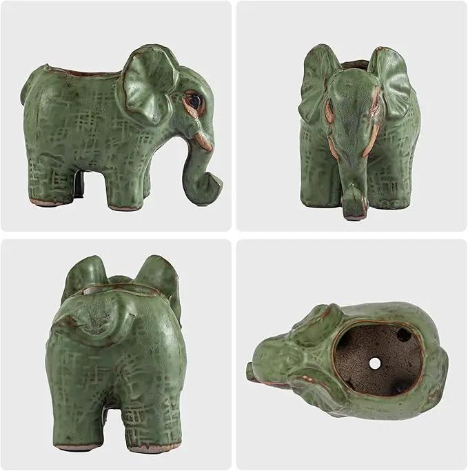 Small Succulent Pots with Drainage, Ceramic Animal Planter, Indoor Plant, Cute Cactus/Bonsai Flower Pots for Home Decor and Office Desk Decoration, A Set of 4 Pieces is Suitable as A Gift by GreenHaven Gardens