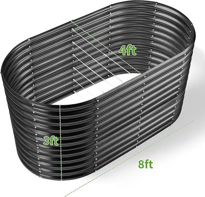Land Guard 8x4x3ft Oval Galvanized Raised Garden Beds, Large-Capacity Metal Planter Box Outdoor, Durable Deep Raised Garden Bed 3ft Tall, Raised Beds for Gardening Vegetables, Dark Grey by GreenHaven Gardens
