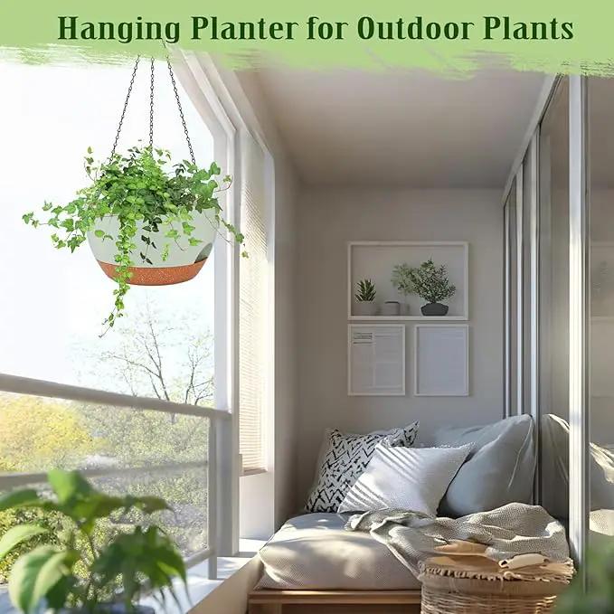 Hanging Planters for Outdoor Indoor Plants, 2 Pack 12 Inch Hanging Basket Plants Outdoor, Self Watering Hanging Planter with Plant Hanger for Garden Home Decoration (Green) by GreenHaven Gardens