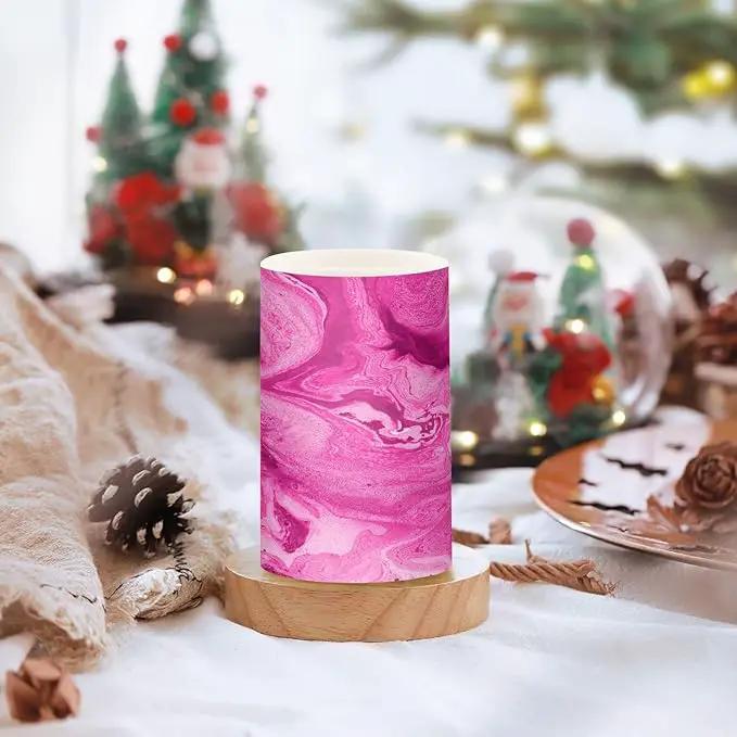 Flickering Flameless Candles, Pink Fuchsia Marble LED Candles with Remote Timer, Set of 2 Battery Operated Candle for Valentine Wedding Birthday by GreenHaven Gardens