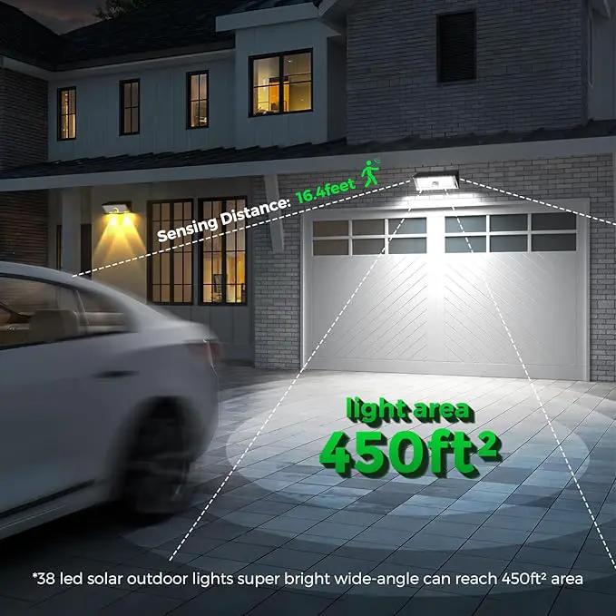 JSOT Solar Motion Lights Outdoor, 4 Modes Motion Sensor Lights Outdoor Waterproof IP65, 38LED Bright Wall Security Lighting for Outside Garage Garden Fence - Cool White 6Pack by GreenHaven Gardens