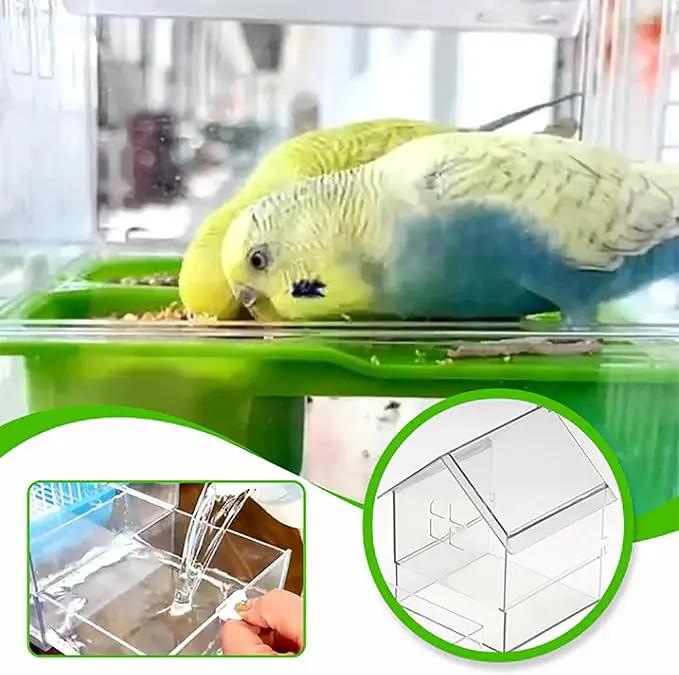 Ziveseller/Sowhathow Pull-Out External Parrot Feeder, Parrot Feeder Parakeet House Bird Bath Transparent Dish Water, Hanging Wild Bird Seed with Squirrel Proof Tray (Green*2) by GreenHaven Gardens