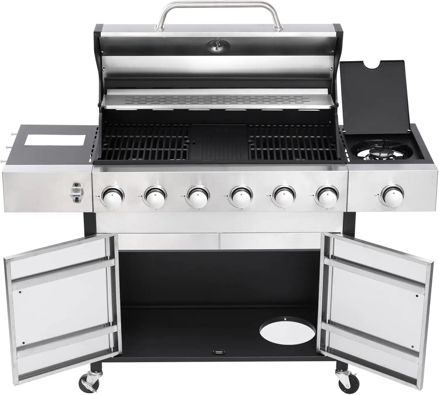 6-Burner Propane Gas BBQ Grill with Side Burner, 57,300 BTU Output, Enameled Cast Iron Grates, Heavy-Duty Stainless Steel Outdoor Grill for Backyard Barbecue by GreenHaven Gardens