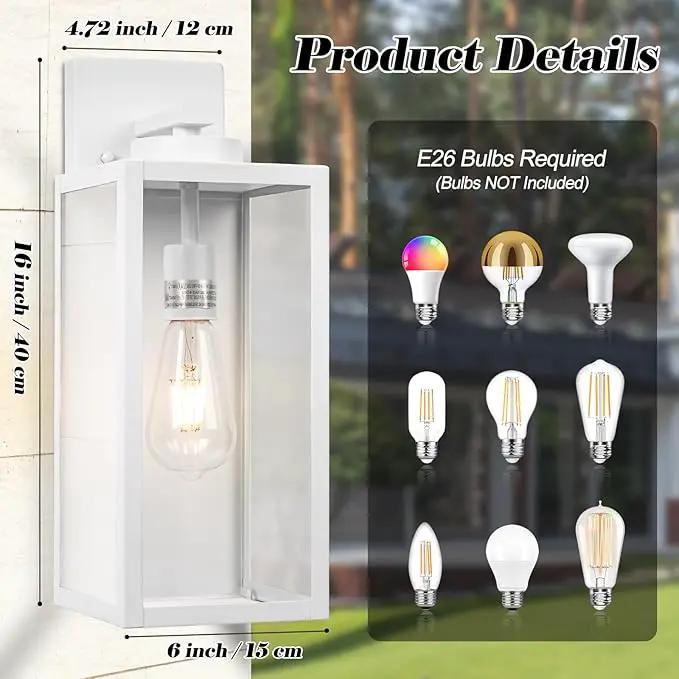 16-inch Large Outdoor Wall Light Fixture, White Exterior Wall Lantern Waterproof, Farmhouse Porch Sconce Lighting with Glass, Modern Outside Lights for House, Garage, Patio Lamp, 2 Packs by GreenHaven Gardens
