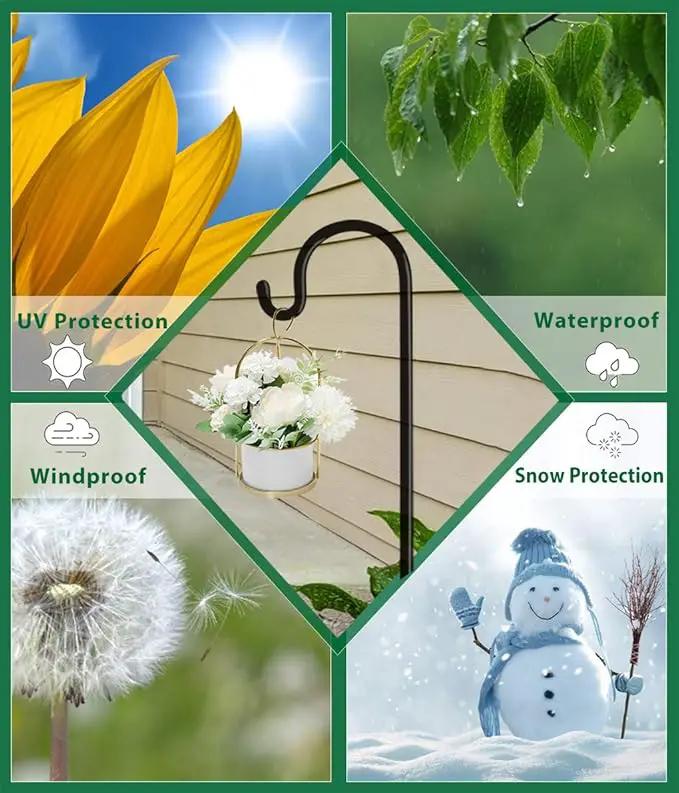 Artibear Adjustable Outdoor Shepherd Hook Stand with 5 Prong Base, 60 Inches Tall 3/5 in Thick, Shiny Black (1 Packs) by GreenHaven Gardens