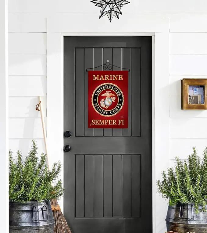 Marine Corps Garden Flag - Set Wall Hanger Armed Forces USMC Semper Fi United State American Military Veteran Retire Official - House Banner Small Yard Gift Double-Sided Made In USA 13 X 18.5 by GreenHaven Gardens