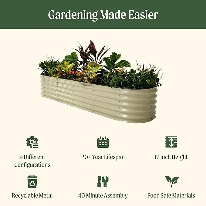 Vego garden Raised Garden Bed Kits, 17" Tall 9 in 1 8ft X 2ft Metal Raised Planter Bed for Vegetables Flowers Ground Planter Box-British Green by GreenHaven Gardens