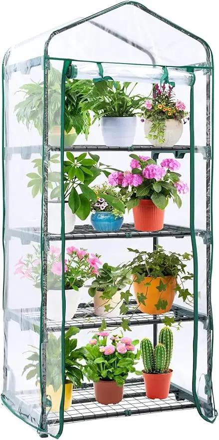 Mini Greenhouse for Outdoors Indoor: Ohuhu Small Green House with 4 Tier Shelves, Portable Plastic Greenhouses with Heavy Duty Transparent PVC Cover for Winter Garden Patio Backyard Porch Balcony by GreenHaven Gardens