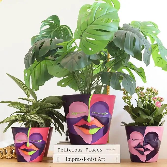 GUGUGO Face Planters Pots with Drainage, Flower Plant Pots for Indoor Plants, Unique Funny Small Succulent Desk Vase for Plant Lover Gifts (Bicolor-Black & White, 5.5Inch) by GreenHaven Gardens