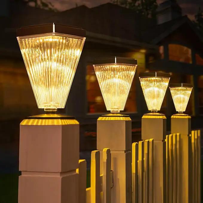 Outdoor Solar Post Caps Lights-4 Pack Waterproof Solar Fence Post Solar Powered Deck Post Lights,High Brightness Warm White Led Post Lights fits 4x4, 5x5,6x6 Wooden Post by GreenHaven Gardens