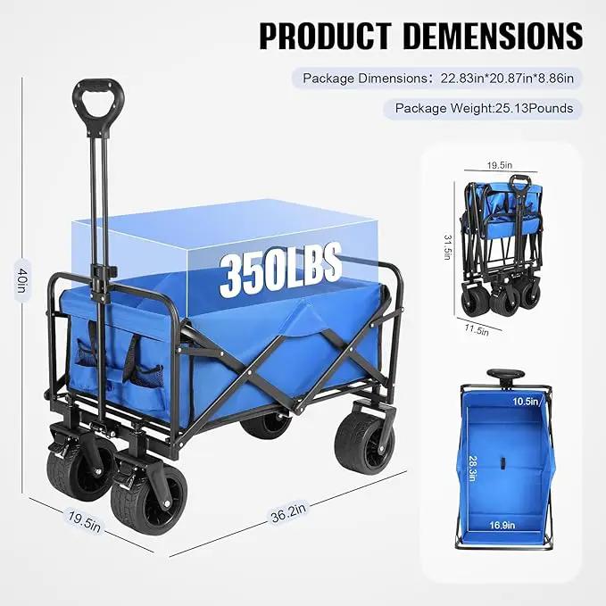 Beach Wagon with Big Wheels for Sand,Collapsible Folding All Terrain Utility Wagons Carts Foldable with Brakes for Sand Camping Sports Outdoor. by GreenHaven Gardens