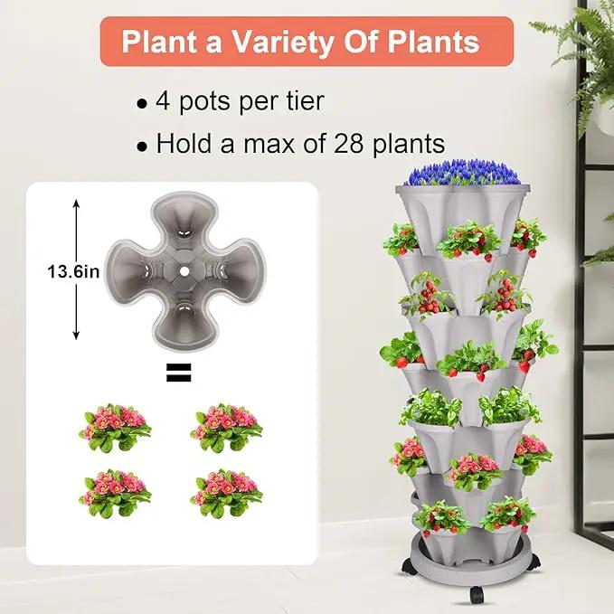DUNCHATY Stackable Planter with Removable Wheels and Tools, Garden Planting Tower Planters, Indoor Outdoor Gardening Pots - 7 Tier Vertical Garden Planter by GreenHaven Gardens