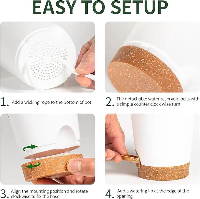 4 inch Small Plant Pots for Outdoor Indoor Plants, 5 Pack Planters with Drainage Holes and Tray, Small Self Watering Pots for Succulent,Cactus, Aloe and Other Plants (White) by GreenHaven Gardens