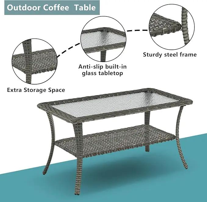 Outdoor Wicker Patio Furniture Set - 6 Piece Rattan Patio Conversation Set with 2 Rocking Swivel Chairs,2 Ottomans,1 Loveseat and 1 Coffee Table for Porch Deck Backyard Garden(Mixed Grey/Blue) by GreenHaven Gardens