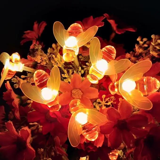 Plug-in Bee String Lights, 33Ft 100 Led Bee Shape Fairy Lights 8 Modes for Garden, Patio, Lawn Decoration (Warm White) by GreenHaven Gardens