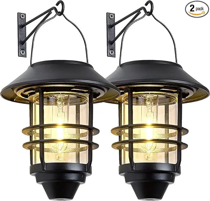 Solar Lantern Outdoor Lights, Hanging Waterproof Lantern Lights with Wall Mount Kit for Garden Porch Fence 2 Pack by GreenHaven Gardens