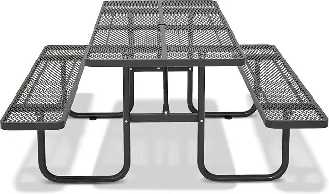 72'' Steel Rectangular Picnic Table for Outdoors, Expanded, Lifetime Picnic Table with Umbrella Hole, Heavy Duty Sturdy Commercial Picnic Tables for Garden Courtyard BBQ, Black by GreenHaven Gardens