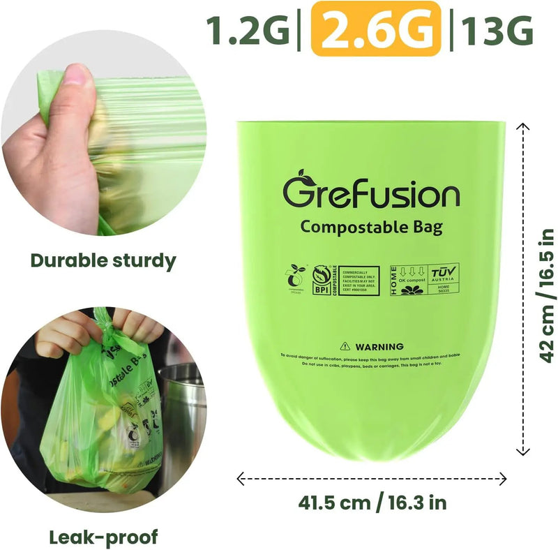 Compostable Trash Bags, Small 2.6 Gallon, 270 Count, 0.72 Mils Thick, Eco Friendly, ASTM D6400 & BPI Certified, Composts Food Scraps, No Leaks by GreenHaven Gardens