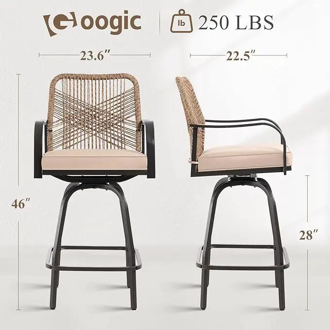 Outdoor Bar Stools Set of 6, Patio Swivel Counter Height Rattan Bar Stools, Patio Wicker Bar Swivel Chairs with Cushion, Outdoor Pool Bar Chairs for Backyard Garden Balcony w /360 Rotation by GreenHaven Gardens