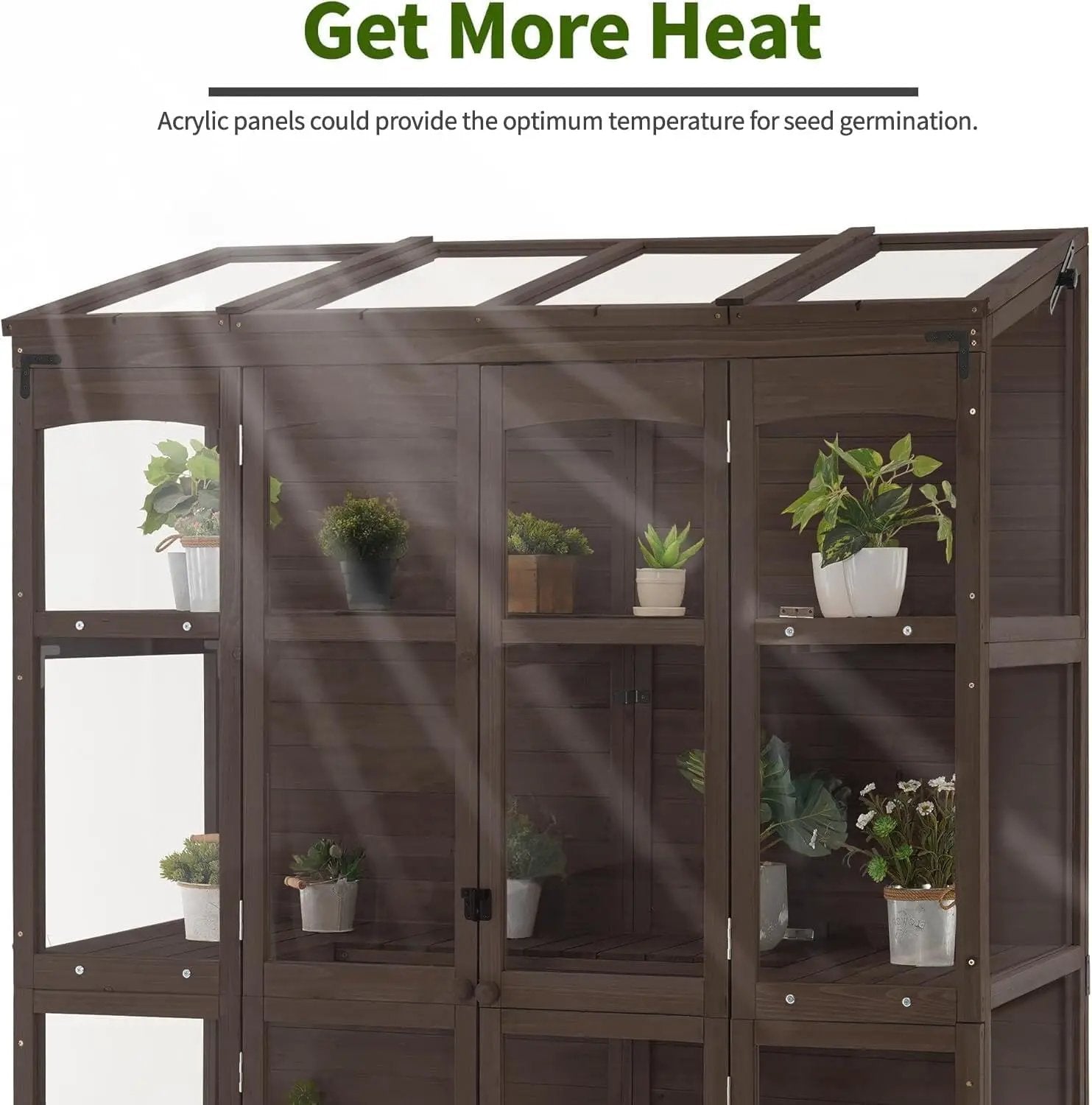 MCombo Wooden Greenhouse, Walk-in Outdoor Greenhouse with Openable Roof and Lockable Door, 0899 (Brown) by GreenHaven Gardens