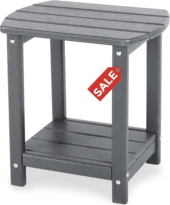 Adirondack Square Outdoor Side Table,2-Tier Storage Patio Side Table, HDPE End Tables for Backyard Pool Porch Garden Lawn(Grey) by GreenHaven Gardens