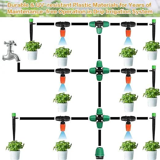 Upgraded Three-Way Atomizing Nozzle for 1/4 Inch Irrigation Tubing, 24 Pcs Adjustable Micro Spray Irrigation Emitters with Integrated 1/4 Inch Tee Fittings for Misting Watering System by GreenHaven Gardens
