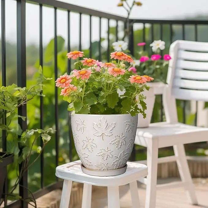 Ceramic Pots for Plants - 8 Inch Plant Pot with Drainage Hole and Saucer Large Planter Pot for Indoor Plants Outdoor Modern Flower Pot Home Decor White by GreenHaven Gardens