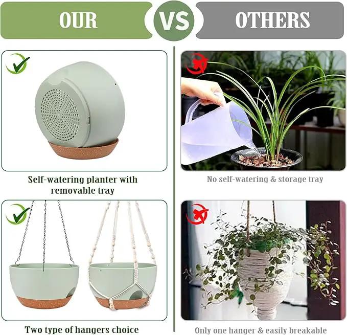 Hanging Planters for Outdoor Indoor Plants, 2 Pack 12 Inch Hanging Basket Plants Outdoor, Self Watering Hanging Planter with Plant Hanger for Garden Home Decoration (Green) by GreenHaven Gardens