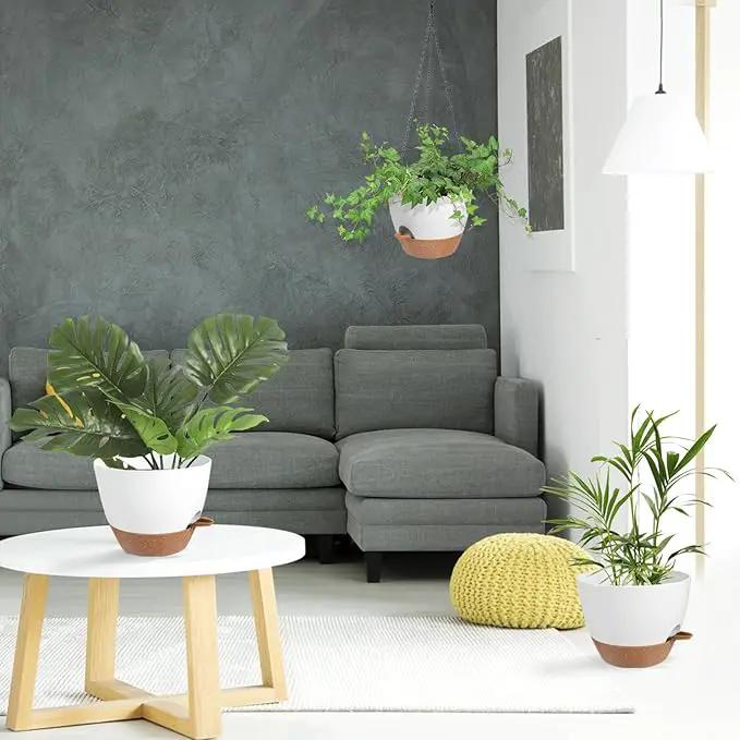 Hanging Planters for Indoor Outdoor Plants, 1 Set Self Watering Hanging Pot with Drainage Holes & Removable Tray (White-12inch, 12'')