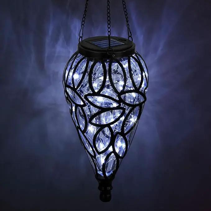 Solar Hanging Lantern Outdoor Lights, Tear-Shaped 15 LEDs Cool White Hanging Lights with S Hooks Decor in Garden, Yard, Pathway, Front Door and Landscape by GreenHaven Gardens
