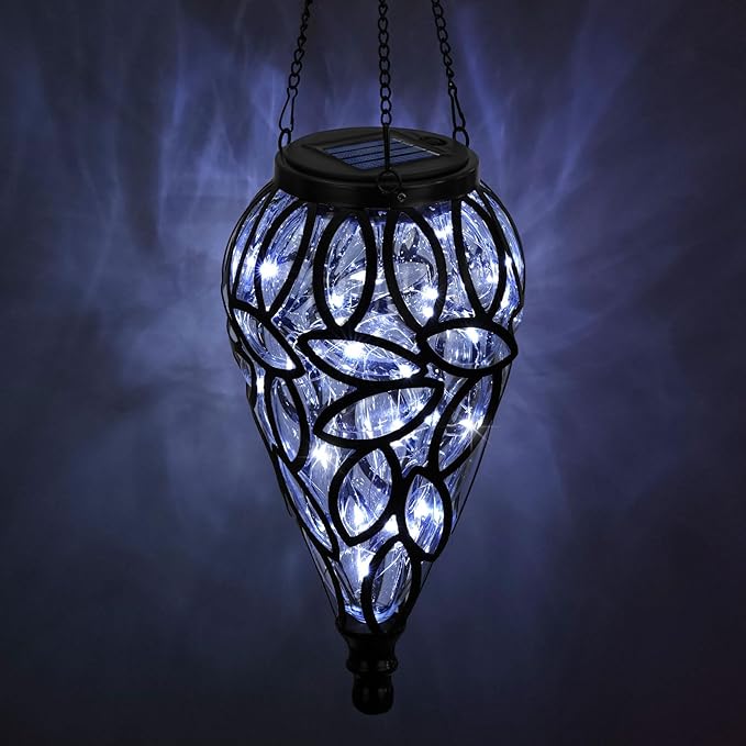 Solar Hanging Lantern Outdoor Lights, Tear-Shaped 15 LEDs Cool White Hanging Lights with S Hooks Decor in Garden, Yard, Pathway, Front Door and Landscape by GreenHaven Gardens