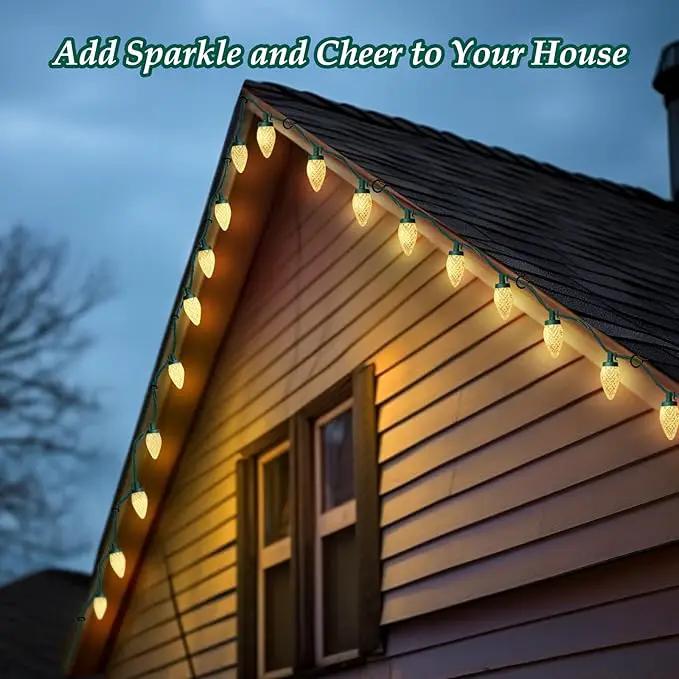 C9 LED Christmas Lights, 67FT 100 Bulbs Outdoor Christmas Decorations for House Waterproof String Lights Extendable Green Wire Fairy Lights for Patio Xmas Garden Party Wedding Indoor Warm White by GreenHaven Gardens