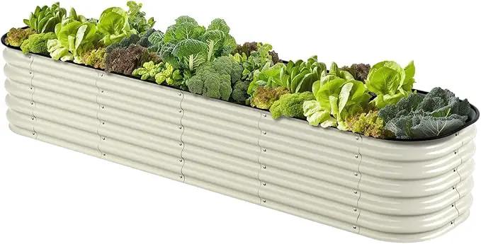 Enyu&You 8x2x1.5ft Galvanized Raised Garden Bed kit,Outdoor Oval Metal Planter Box for Planting Vegetables, Flowers,Fruits-White by GreenHaven Gardens