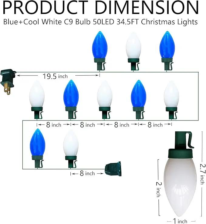 C9 Christmas Lights Outdoor 50 LED Blue + Cool White Strawberry 34.5ft Waterproof Xmas String Light for Garden Yard Home Party Holiday Christmas Tree Indoor Decoration(Blue + Cool White) by GreenHaven Gardens