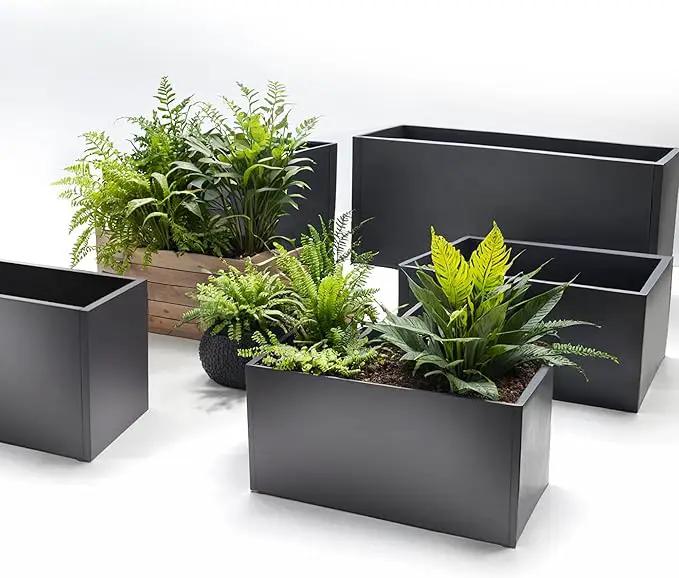 GSK Black Metal Planter Versatile Box with Drainage Holes Galvanized Painted Iron Flower Boxes for Indoor Outdoor Use Ideal Patio Balcony Garden Elevated Plant Bed by GreenHaven Gardens