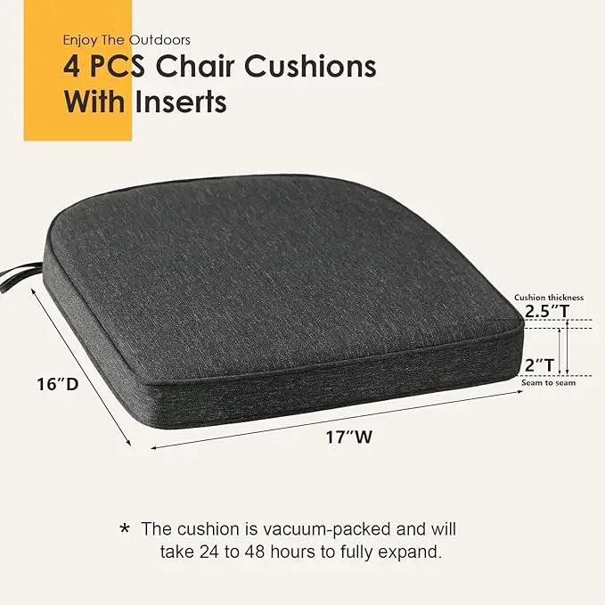 Outdoor Round Corner Seat Cushion, 17"x16"x2", Set of 4, Non Slip Seat Cushion Pads with Removable Cover for Patio Furniture, Garden Yard Lawn, Charcoal Gray by GreenHaven Gardens