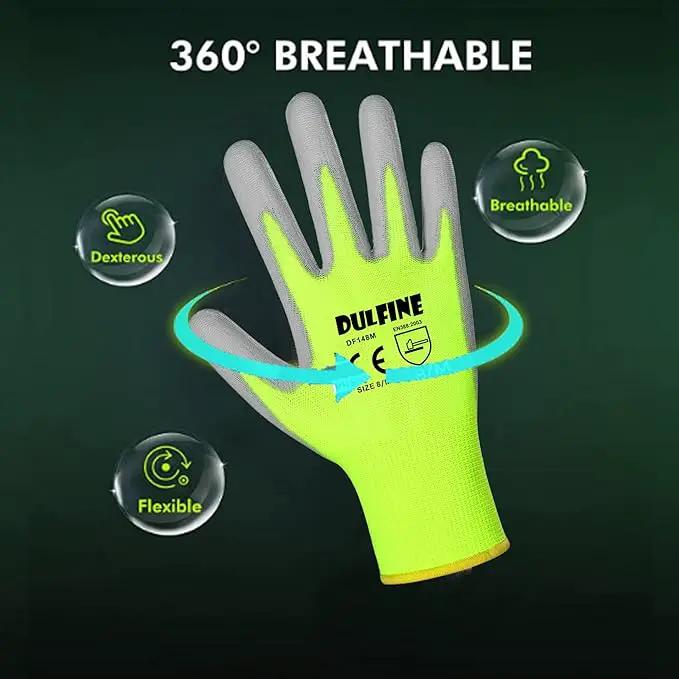 DULFINE Safety Work Gloves for Men PU Coated 60 Pairs Bulk Pack,Hi-Vis Yellow Seamless Knit Glove with thin Polyurethane Coated Smooth Grip on Palm & Fingers,Ideal for General Duty Work (Medium) by GreenHaven Gardens