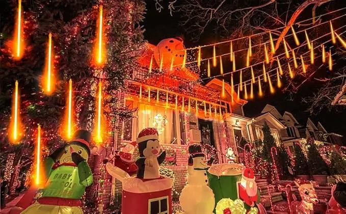 Meteor Shower Christmas Lights - Orange 10 Tube 540 LED 20 Inch Icicle Lights for Halloween Outdoor Tree Patio Garden Roof Eaves Decor by GreenHaven Gardens