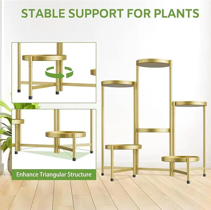 iDavosic.ly 6 Tier Large Plant Stand Indoor, 10 Inch Wide Tall Corner Metal Plant Stands Outdoor for Multiple Plants, Folding Tiered Flower Display Holder Rack Shelf, Gold by GreenHaven Gardens