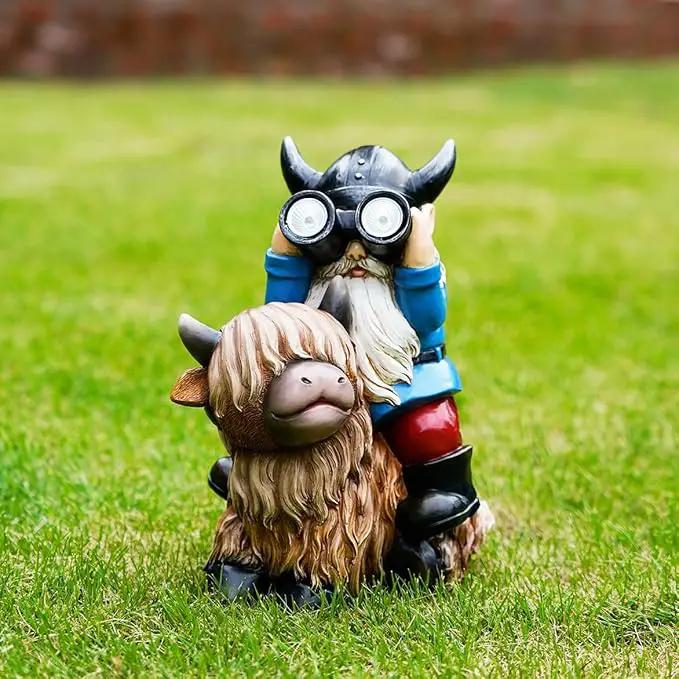 Tolimi Garden Gnome Sitting on Highland Cow Outdoor Statue wiht Solar LED Light Funny Decoration for Yard and Patio Gifts (Gnome) by GreenHaven Gardens