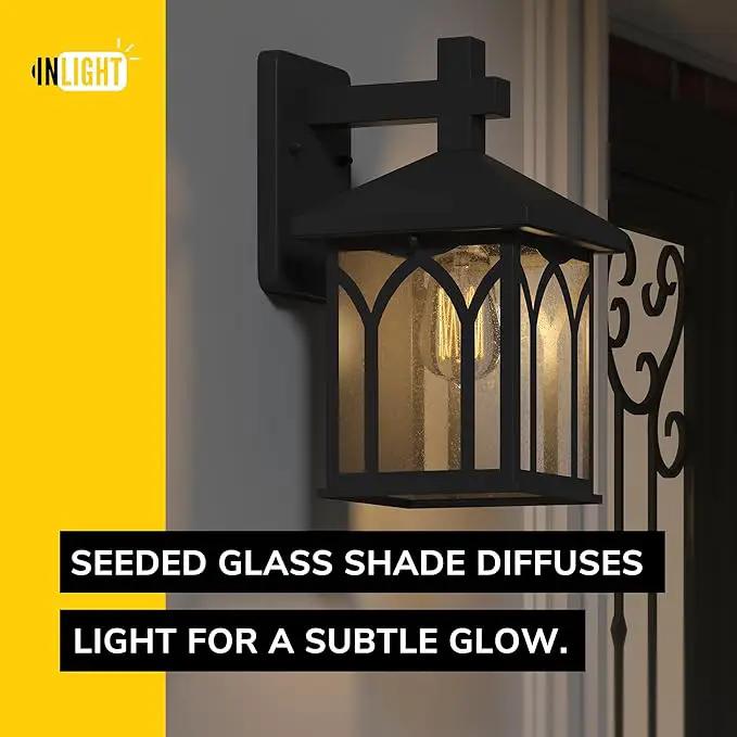 Inlight 11 4/5" High Black Finish and Seeded Glass Outdoor Wall Lantern (Set of 2), Bulb Not Included, IN-0603-1-BK by GreenHaven Gardens