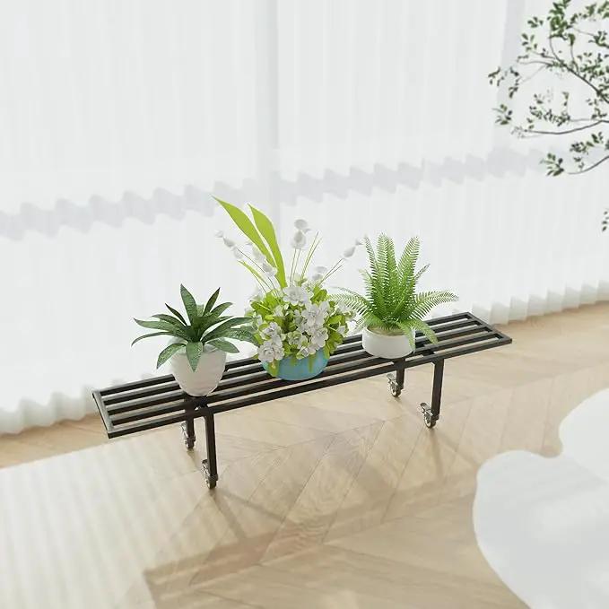 Zhongma One Tier Metal Plant Stand with Wheels,(45.67 L x 8.66 W x 10.3 H) Heavy Duty Plant Holder for Home, Window,Garden, Plant Lovers, Display Stand by GreenHaven Gardens