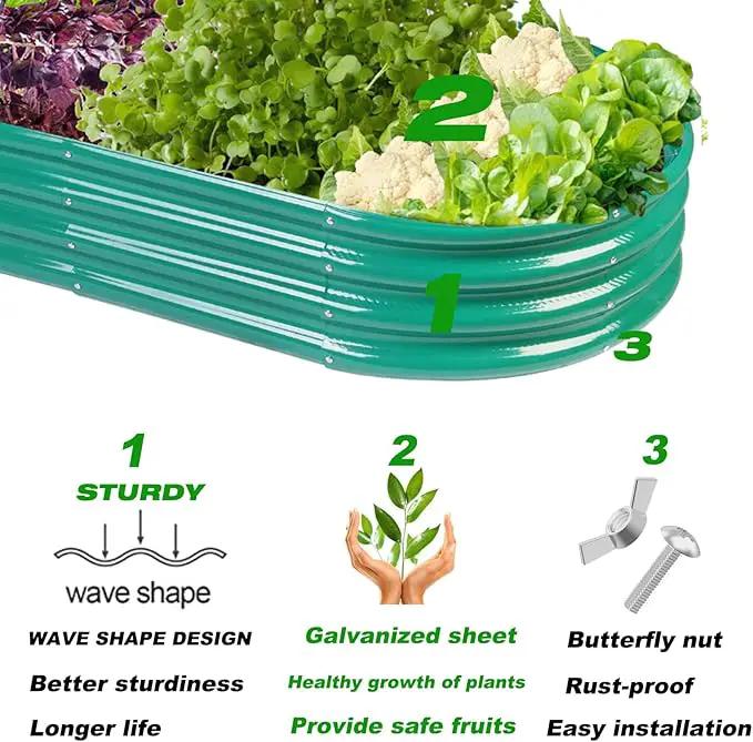Raised Garden Bed Galvanized Planter Box Outdoor, Rot-Resistant Metal Garden Bed Planter for Vegetables Flower Herb (4- Green) by GreenHaven Gardens