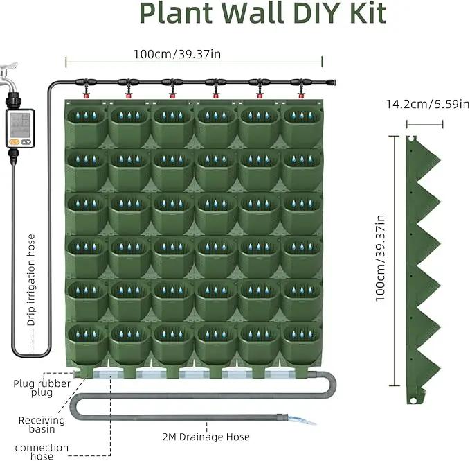 Self Watering Wall Mounted Vertical Planter, 36 Pots Wall Planter Indoor Vertical Living Green Plant Wall Easy Installation (Green with Timing System) by GreenHaven Gardens